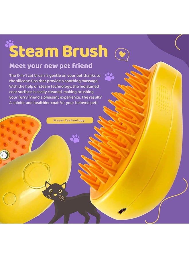 Loquat Steamy Cat Brush,3 In1 Spray Cat Brush, Self Cleaning Cat Steamy Brush, Cat Steamy Brush for Massage, Cat Grooming Brush for Removing Tangled and Loose Hair (Yellow) - Image 2
