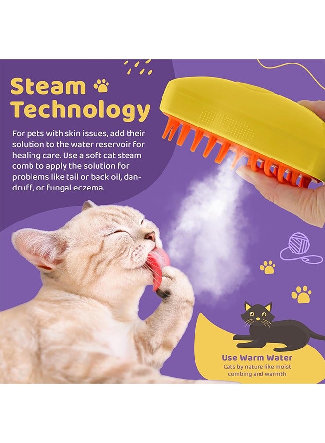 Loquat Steamy Cat Brush,3 In1 Spray Cat Brush, Self Cleaning Cat Steamy Brush, Cat Steamy Brush for Massage, Cat Grooming Brush for Removing Tangled and Loose Hair (Yellow) - Image 4