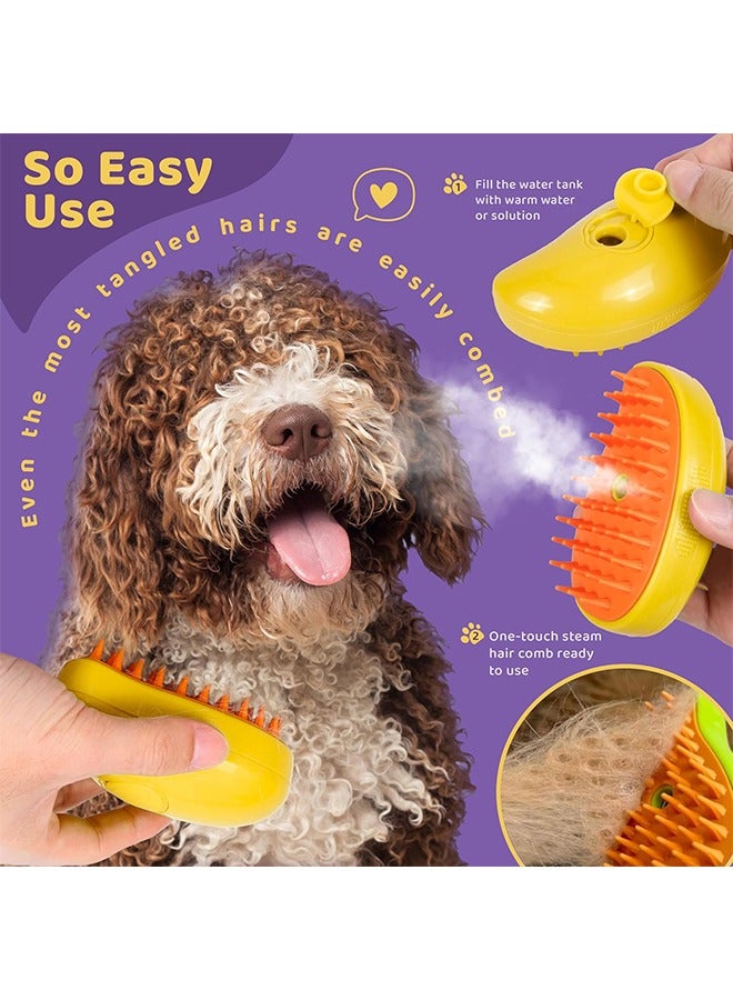 Loquat Steamy Cat Brush,3 In1 Spray Cat Brush, Self Cleaning Cat Steamy Brush, Cat Steamy Brush for Massage, Cat Grooming Brush for Removing Tangled and Loose Hair (Yellow) - Image 3