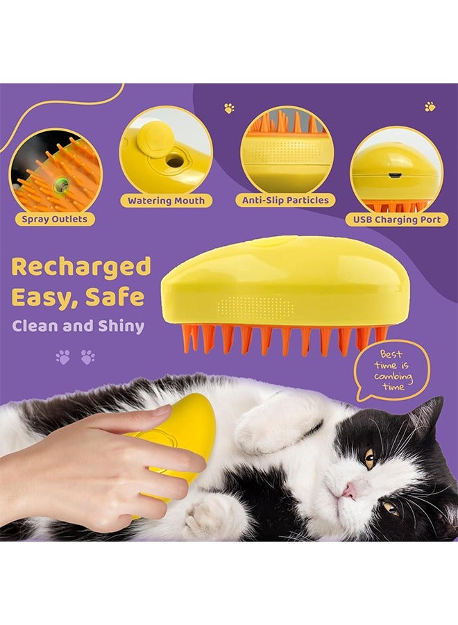 Loquat Steamy Cat Brush,3 In1 Spray Cat Brush, Self Cleaning Cat Steamy Brush, Cat Steamy Brush for Massage, Cat Grooming Brush for Removing Tangled and Loose Hair (Yellow) - Image 5