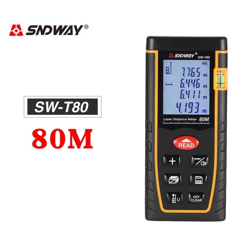 إس إن دي واي جهاز قياس المسافة بالليزر الرقمي SNDWAY SW-T80 مقياس مسافة 80 متر شريط قياس للمساحة والحجم - Image 2