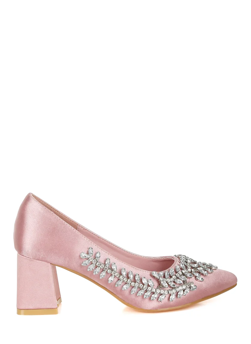 London Rag Satin Diamante Embellished Pumps in Blush