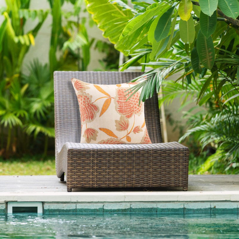 JMGBird Water-Resistant Outdoor Pillows Set of 2, 18x18 inch Durable Beige with Orange Leaf Pattern Throw Pillows with Inserts for Patio Furniture - Image 2