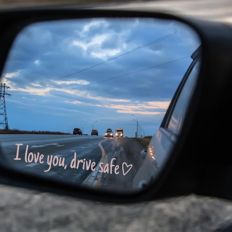 PKRFCJ 8PCS Drive Safe Mirror Sticke,I Love You Drive Safe,Cute Drivesafe Car Window Decals,Funny Rearview Mirrordecal,Suitable for Car Window Mirrors - Image 1