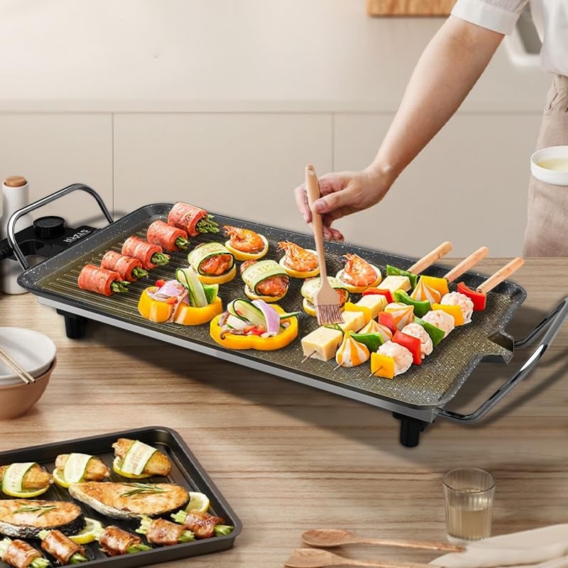 Delavala Electric Smokeless BBQ Grill Indoor Teppanyaki Grills Versatile Griddle， Hot Plate 1350 W/Separate Adjustable Temperature Controller， Home Dinner Indoor Barbecue Useful Parties Cooking - Image 1