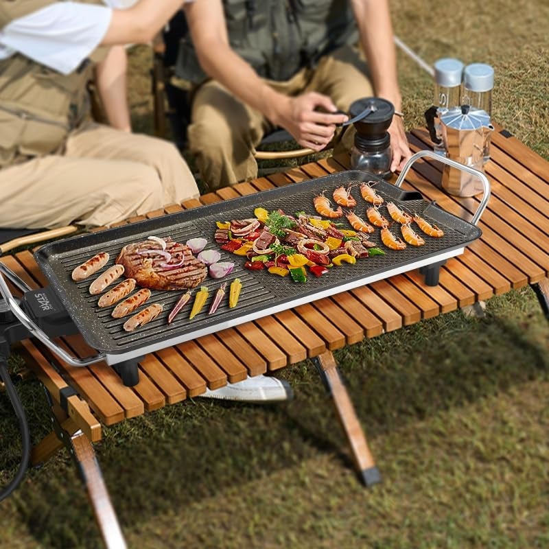 Delavala Electric Smokeless BBQ Grill Indoor Teppanyaki Grills Versatile Griddle， Hot Plate 1350 W/Separate Adjustable Temperature Controller， Home Dinner Indoor Barbecue Useful Parties Cooking - Image 3