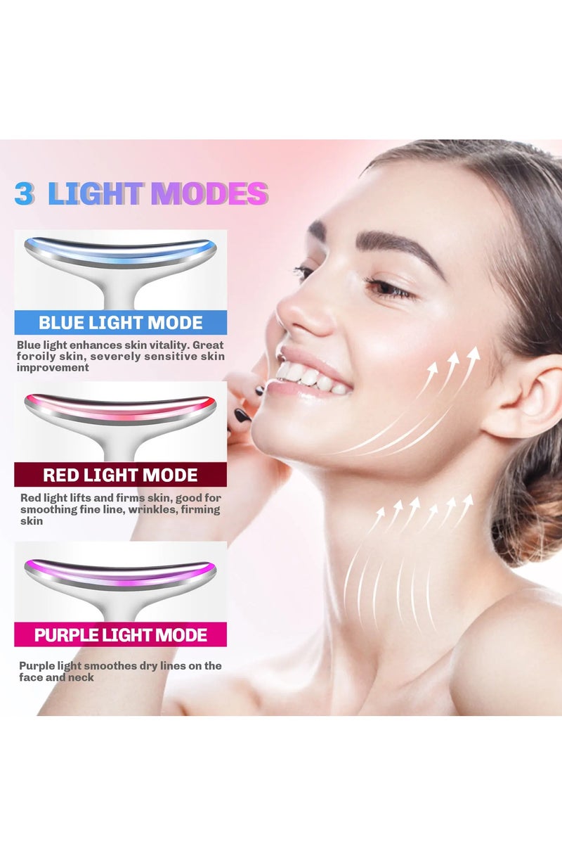 جهاز تدليك الوجه EMS بتقنية الفوتون LED ثلاثي الألوان، أداة تدليك الرقبة، تجديد شباب البشرة، جهاز تجميل شد الرقبة - Image 2
