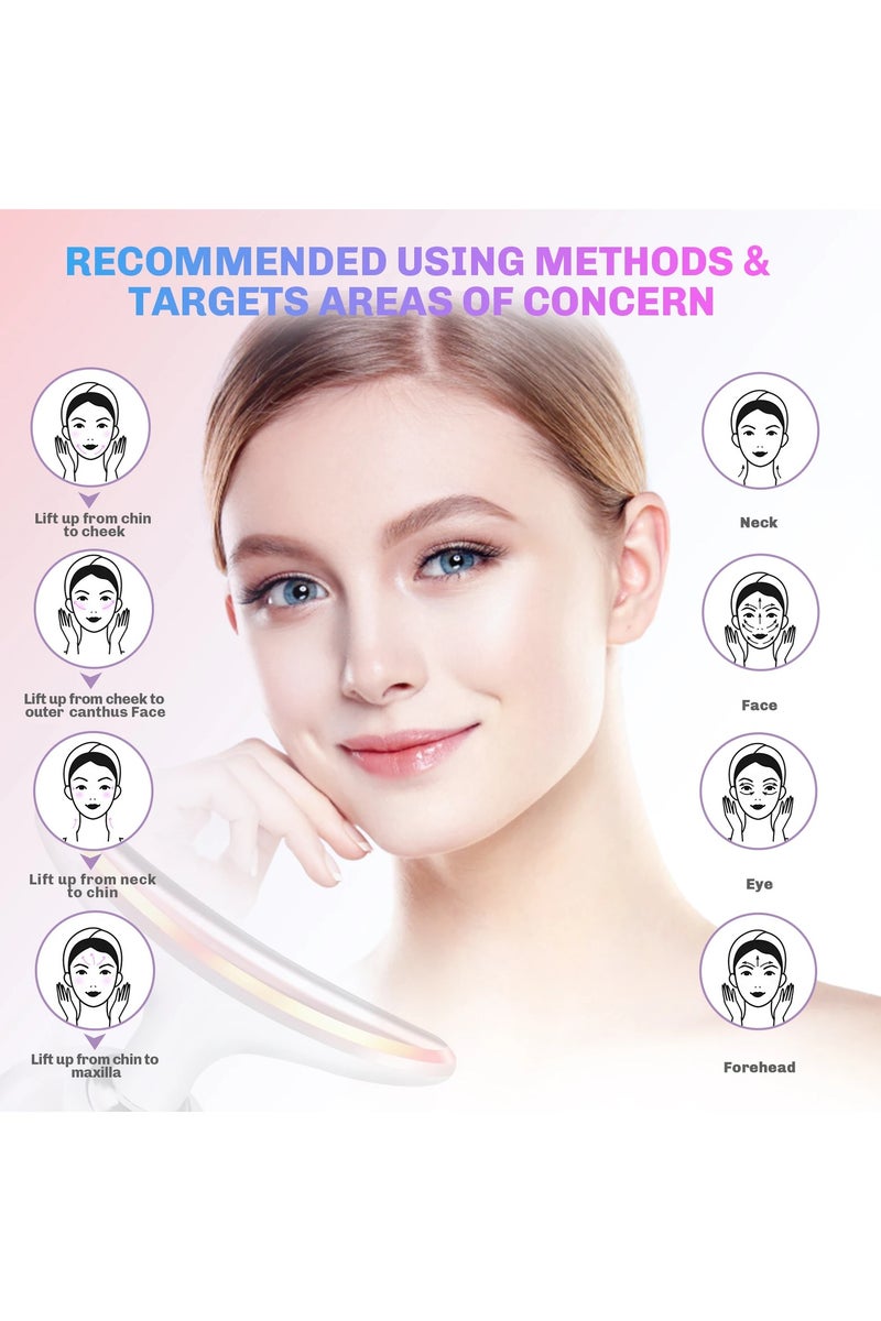 جهاز تدليك الوجه EMS بتقنية الفوتون LED ثلاثي الألوان، أداة تدليك الرقبة، تجديد شباب البشرة، جهاز تجميل شد الرقبة - Image 5