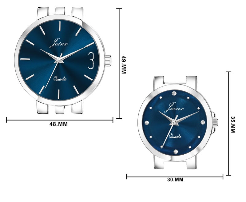 jainx Blue Dial Steel Chain Gift Set Analog Wrist Watch for Couple - JC9404 - Image 4