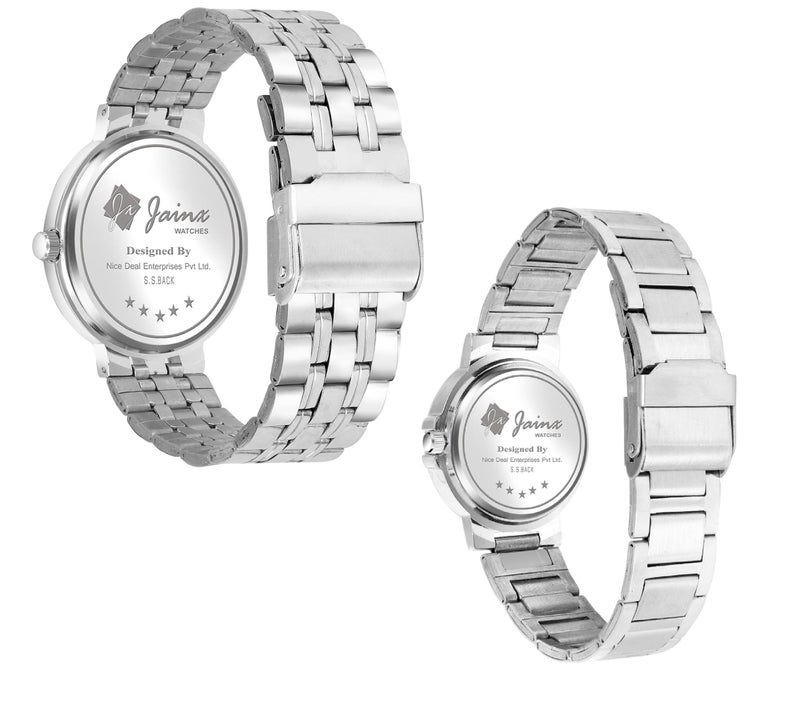 jainx Blue Dial Steel Chain Gift Set Analog Wrist Watch for Couple - JC9404 - Image 3