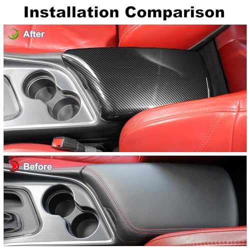 JWWY for Challenger Armrest Cover Case Pad Center Console Cover Decoration Trim for 2015-2026+ Dodge Challenger Interior Accessories, ABS Carbon Fiber - Image 2