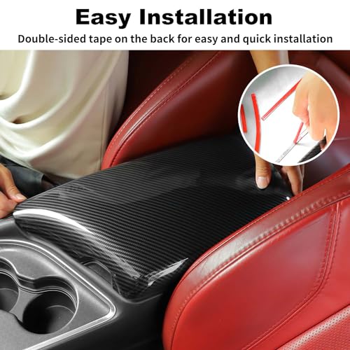JWWY for Challenger Armrest Cover Case Pad Center Console Cover Decoration Trim for 2015-2026+ Dodge Challenger Interior Accessories, ABS Carbon Fiber - Image 3