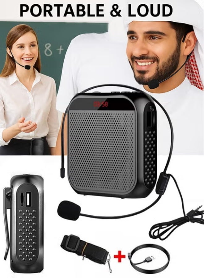 Ruili Amplifier with wired microphone and headset, portable rechargeable PA system speaker, microphone amplifier (black) - Image 2