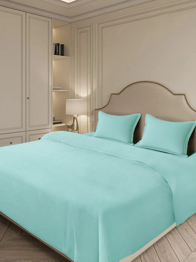 MULBERRY LIVING 100% Cotton 4 pc set -Micro checks- fitted bedsheet 180x200x30cms duvet cover 260x240 cms pillowcover 50x75 cms - Stratosphre Blue
