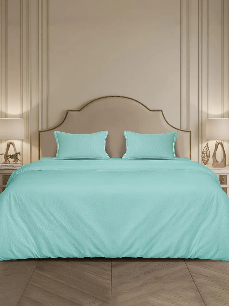 MULBERRY LIVING 100% Cotton 4 pc set -Micro checks- fitted bedsheet 180x200x30cms duvet cover 260x240 cms pillowcover 50x75 cms - Stratosphre Blue