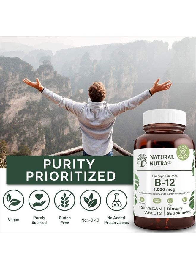 Natural Nutra Vitamin B12 1000 mcg, Cobalamin B 12 Supplement, Calcium Phosphate, Help in Metabolism Health, Optimal Absorption, Gluten Free, Sugar Free, 100 Vegan Tablets  - Image 4