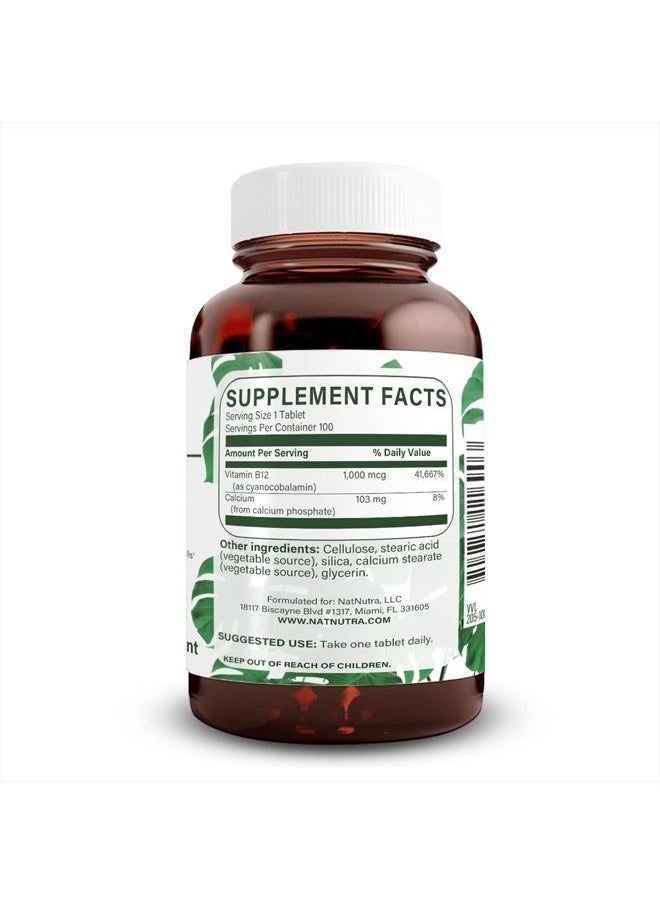 Natural Nutra Vitamin B12 1000 mcg, Cobalamin B 12 Supplement, Calcium Phosphate, Help in Metabolism Health, Optimal Absorption, Gluten Free, Sugar Free, 100 Vegan Tablets  - Image 2