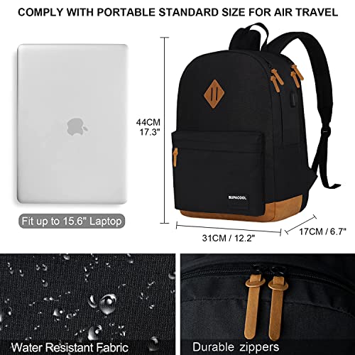 SUPACOOL Casual Laptop Backpack, Lunch bag, Pencil bag, School backpack with USB Port for Men and Women, Bookbag for Boys and Girls, Backpack Set(3PCS Black) - Image 2