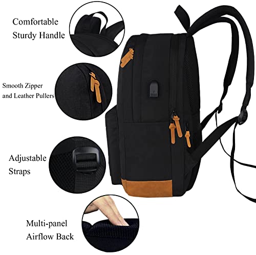 SUPACOOL Casual Laptop Backpack, Lunch bag, Pencil bag, School backpack with USB Port for Men and Women, Bookbag for Boys and Girls, Backpack Set(3PCS Black) - Image 4