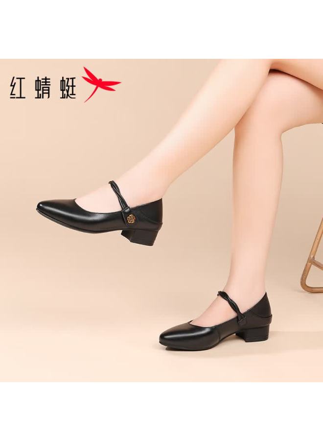 Red Dragonfly Mary Jane Women's Cowhide Breathable Dual-wear Soft Sole Leather Shoes Single Strap Flats Wlb354201 Black Size 39