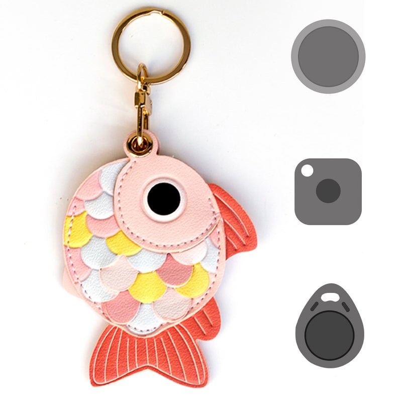 VBANU Universal Smart Tag Holder, Fit for Tile Mate, AirTag, eufy SmartTrack Link, Key Fob, Cute Leather Fish Air Tracker Case with Key Rings, (Pink) - Image 1