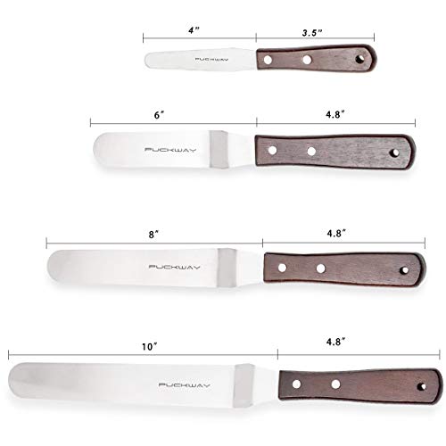 PUCKWAY Offset Cake Icing Spatula Set of 4- Professional Stainless Steel Cake Decorating Frosting Spatulas, 4"-6"-8"-10" Flexible Resistant Blade, Wooden Handle For Easy Grip - Image 2