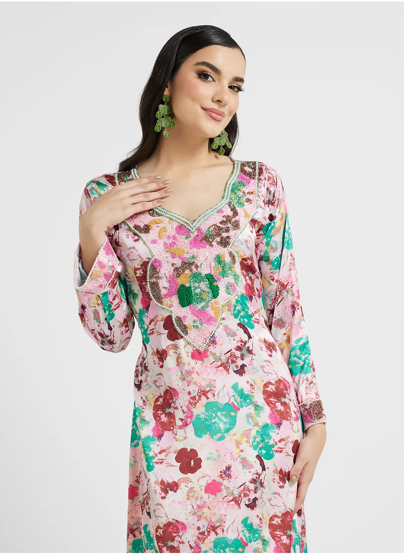 ARABIAN CLOSET Embellished Belted Jalabiya