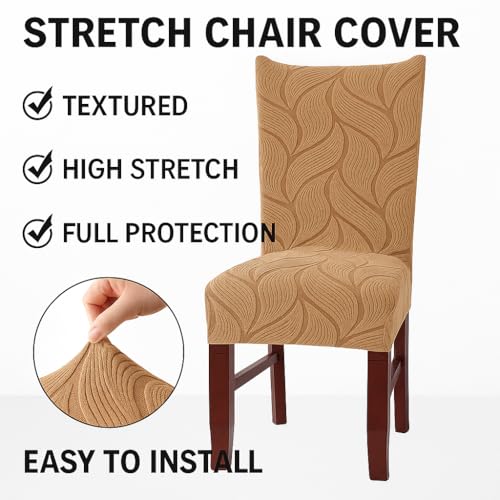 Styleys Stretch Jacquard Dining Chair Covers – Removable Washable Slipcovers for Parsons Chairs – Anti-Slip, Wrinkle-Resistant, Elegant Fit (Pack of 6, Khaki, V23) - Image 3