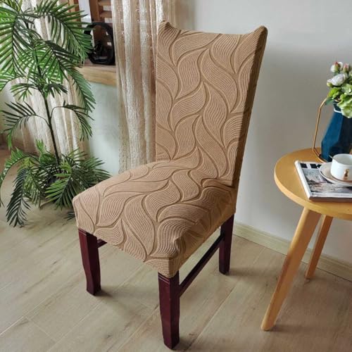 Styleys Stretch Jacquard Dining Chair Covers – Removable Washable Slipcovers for Parsons Chairs – Anti-Slip, Wrinkle-Resistant, Elegant Fit (Pack of 6, Khaki, V23) - Image 2