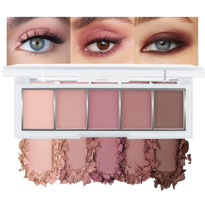 Hxssll Mini 5-Color Matte Rose Nude Eyeshadow Palette â€“ Dusty Rose, Mauve Pink & Cocoa Brown Neutral Matte Eye Shadow, High Pigment Blendable Long-Lasting Soft Glam Pink Brown Makeup for Daily Natural Looks - Image 1