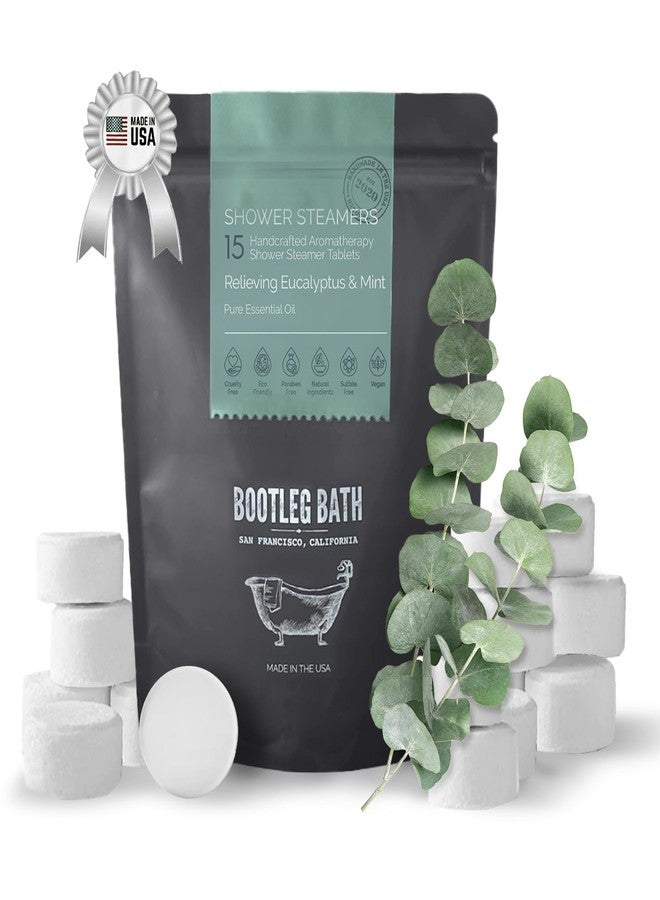 BOOTLEG BATH Shower Steamers, Aromatherapy Shower Bomb 15 Pack, Eucalyptus, Great Gift, All Natural, 100% Pure Essential Oil, for Men and Women, Made in USA - Image 1