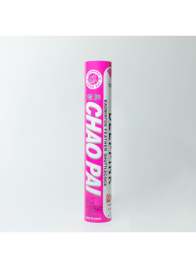 Chaopai Pink Grade C Goose Feather Badminton Shuttlecock PU Cork Head Good Durability Flight Stability for Indoor and Outdoor use 12 Pcs per Tube Speed 77 - Image 1