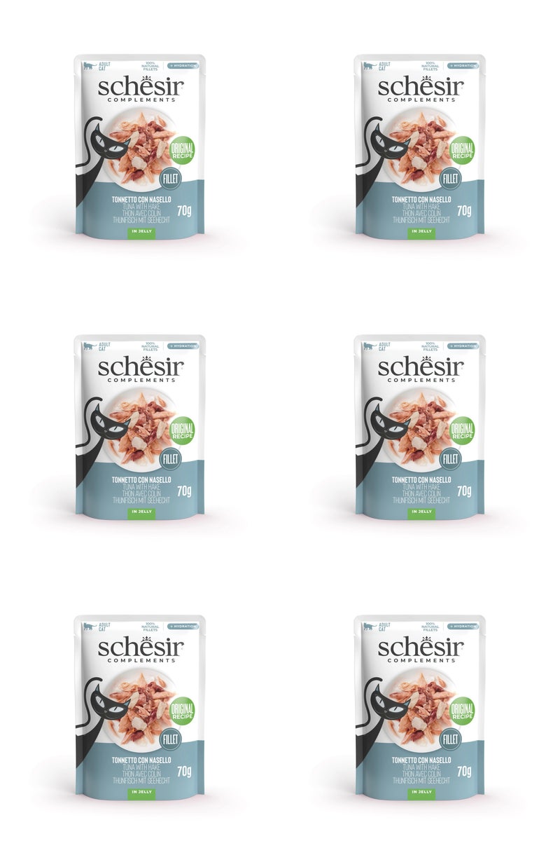 شيسر طعام القطط الرطب من شيسير كومبليمينتس في كيس جيلي - تونة مع سمك النازلي 70 جم × 6 قطع - Image 1