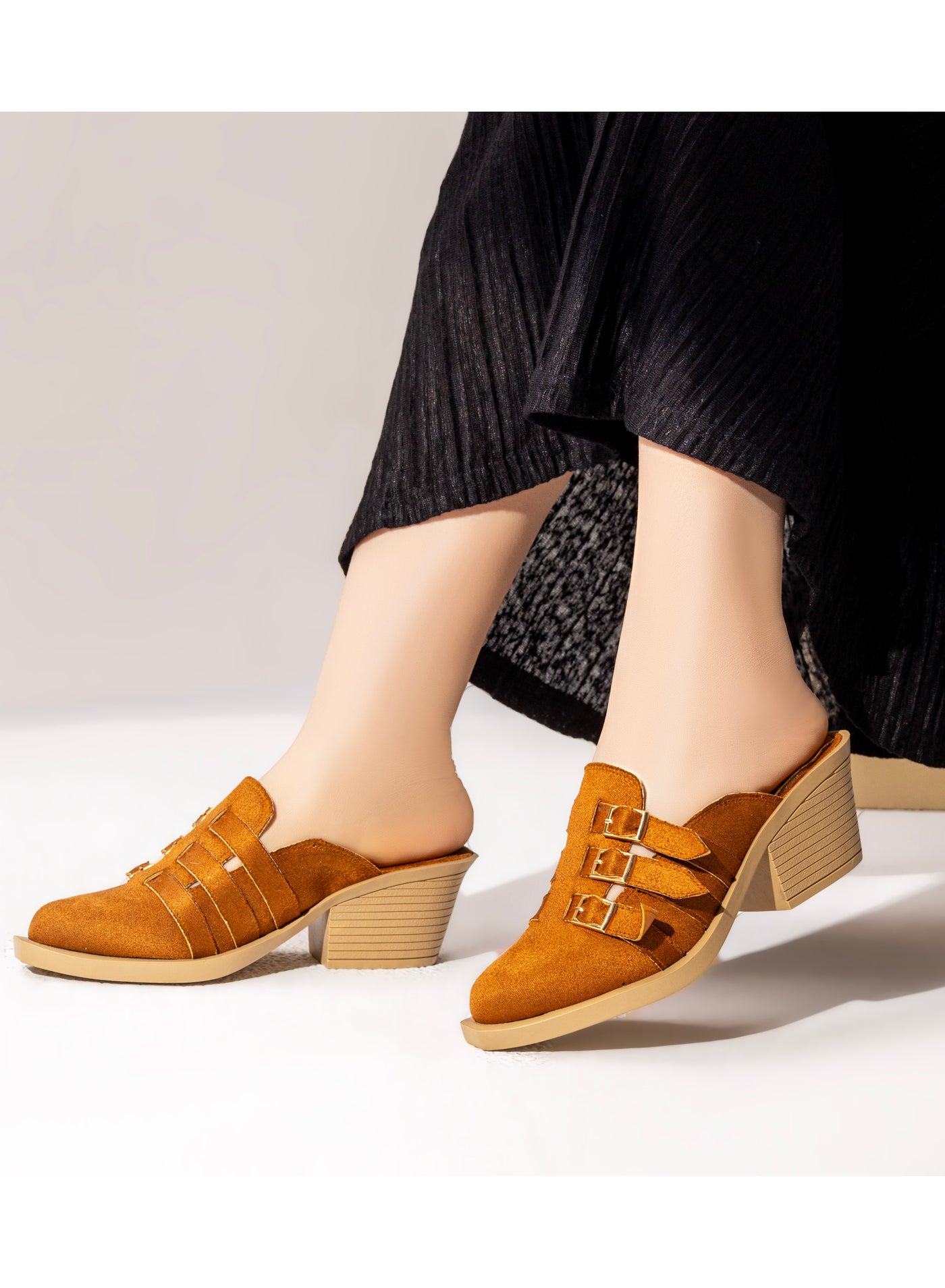 Mules Heel Suede With Embellishment Buckle SB-14 - Havana