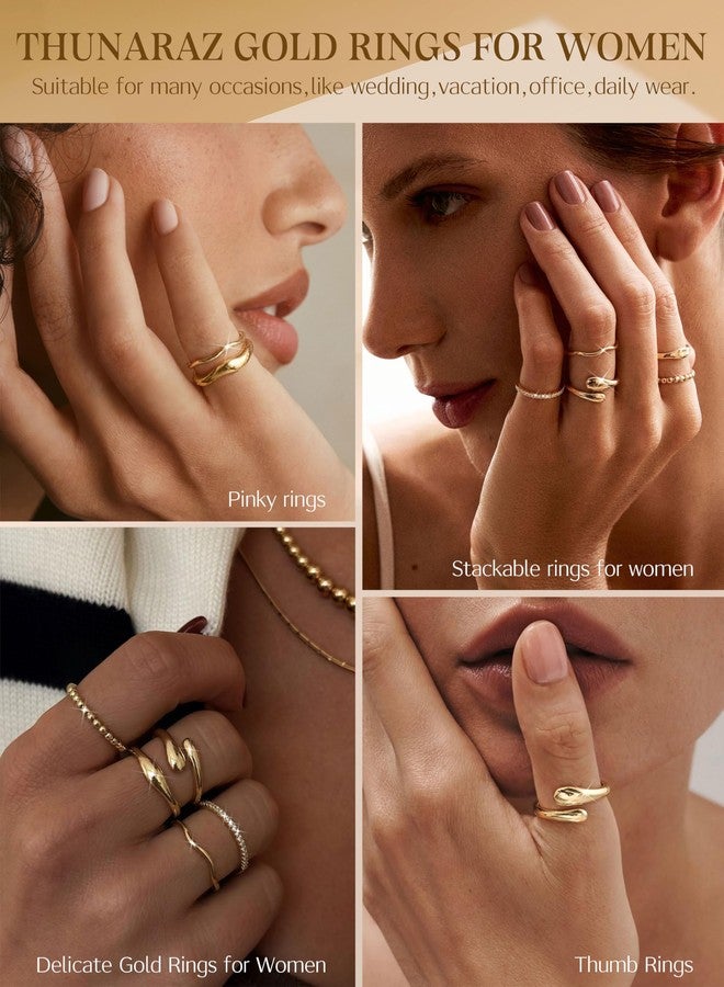 THUNARAZ 14K Gold Plated Rings for Women Non Tarnish Stackable Chunky Rings Cubic Zirconia Thumb Ring Set Dainty Trendy Statement Promise Wedding Bands Engagement Ring for Women Size 6-10, Copper - Image 3
