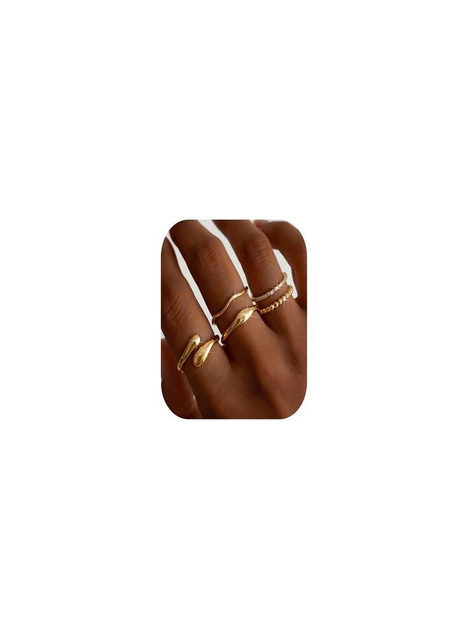 THUNARAZ 14K Gold Plated Rings for Women Non Tarnish Stackable Chunky Rings Cubic Zirconia Thumb Ring Set Dainty Trendy Statement Promise Wedding Bands Engagement Ring for Women Size 6-10, Copper - Image 1