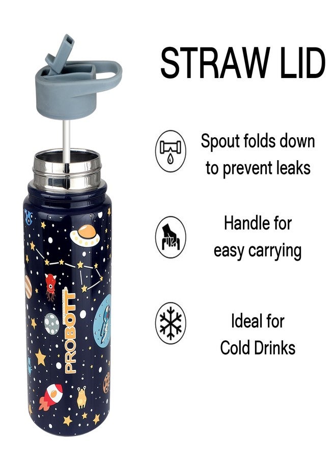 PROBOTT Space 480ml Stainless Steel Double Wall Vacuum Flask for 3-5 Yrs Kids | Hot and Cold Water Bottle with 3D Print, Black | Perfect for Toddlers | Leakproof - Image 2