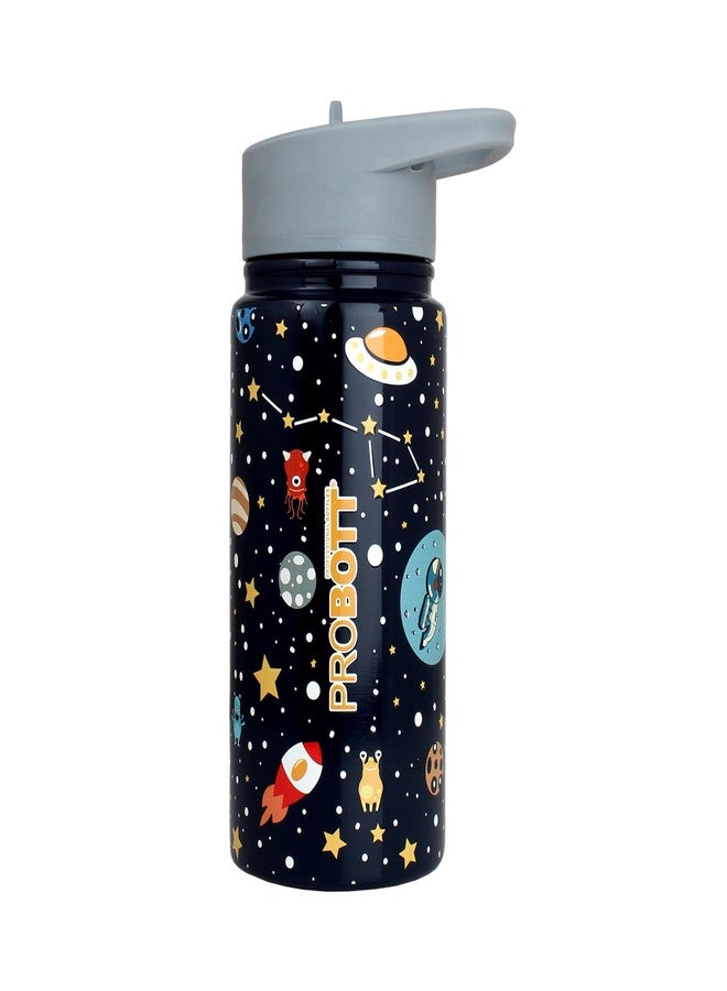PROBOTT Space 480ml Stainless Steel Double Wall Vacuum Flask for 3-5 Yrs Kids | Hot and Cold Water Bottle with 3D Print, Black | Perfect for Toddlers | Leakproof - Image 1