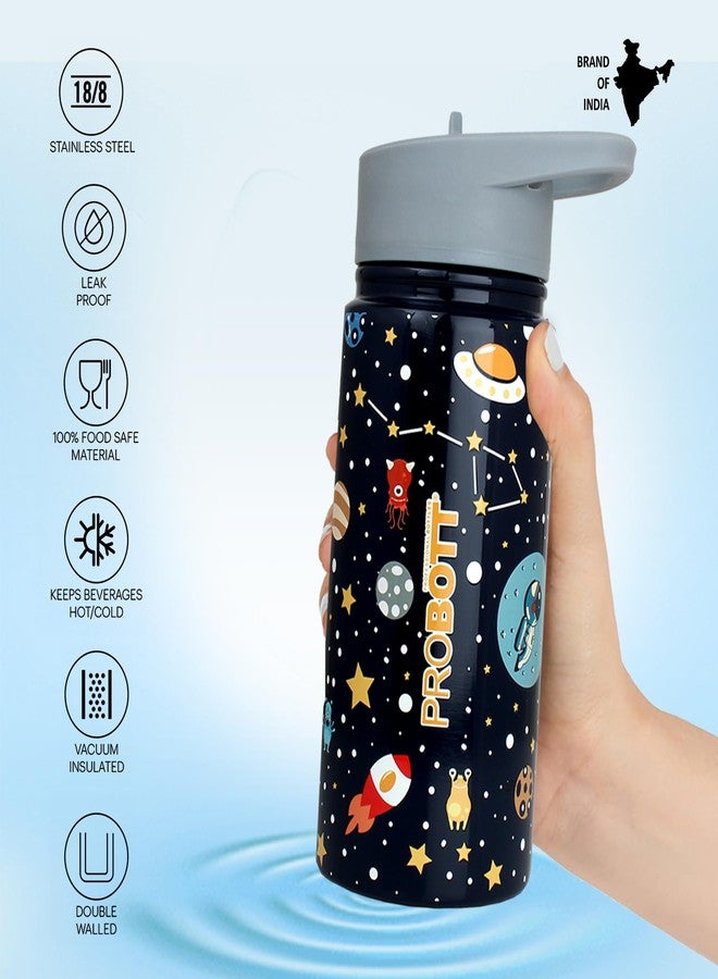 PROBOTT Space 480ml Stainless Steel Double Wall Vacuum Flask for 3-5 Yrs Kids | Hot and Cold Water Bottle with 3D Print, Black | Perfect for Toddlers | Leakproof - Image 4