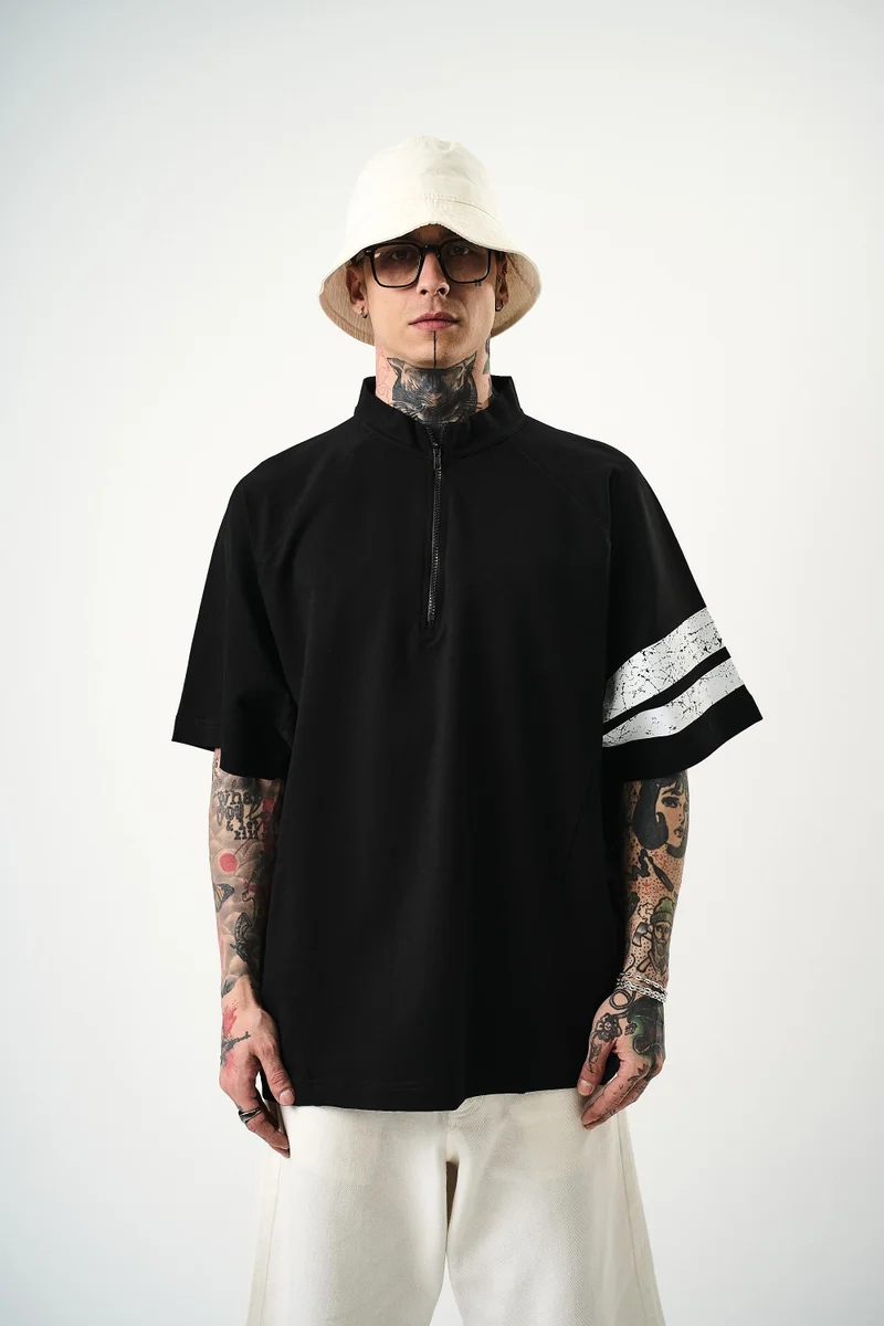 ريسباير تي شيرت رجالي مقاس كبير (Oversize) بطبعة "84 Zone"، أسود