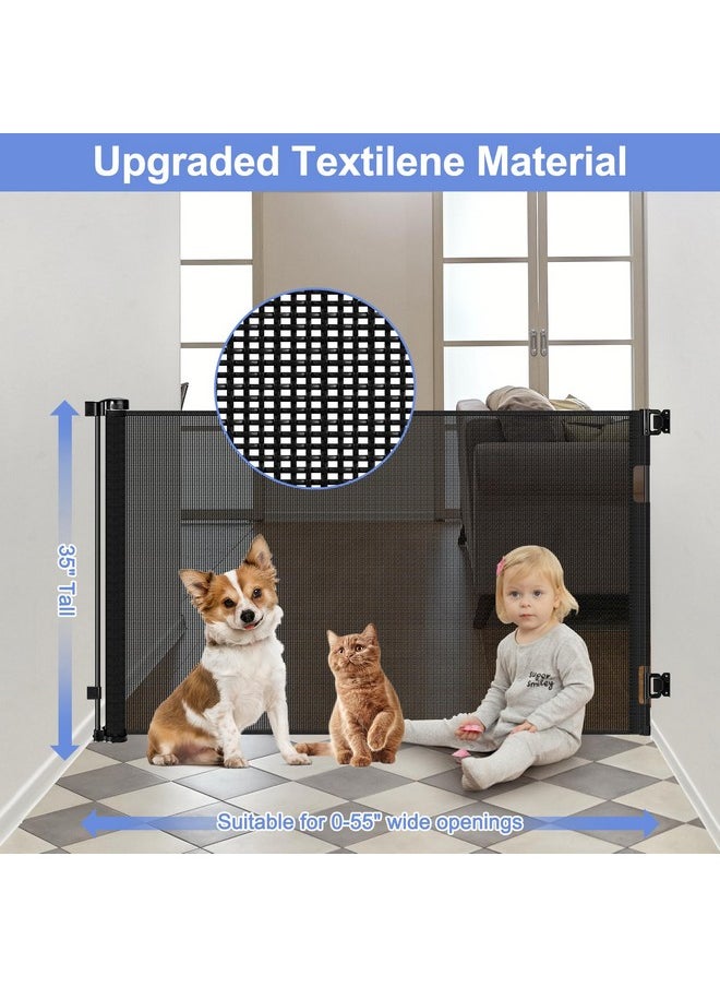 BETERTEK Chew Proof Retractable Dog Gate for Doorways 55" Wide Scratch-Resistant Retractable Pet Gate for Stair Upgraded Textilene Outdoor Retractable Gate for Dog Indoor Mesh Dog Gate Retractable Cat Gate  - Image 1
