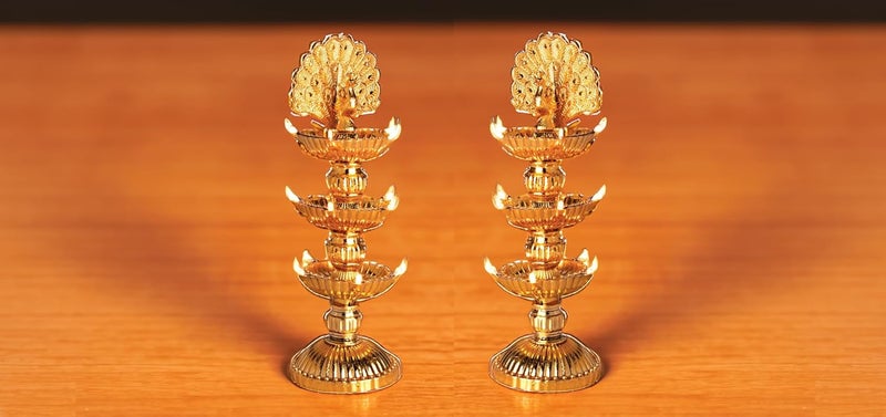 Nabhya نابها 15 عميق طاووس 3 طبقات ضوء ديا كهربائي لزينة معبد البوجا في المنزل مصباح أرز LED لعيد ديوالي ودوسهرا طاووس 15 عميق عبوة من 2 - Image 3