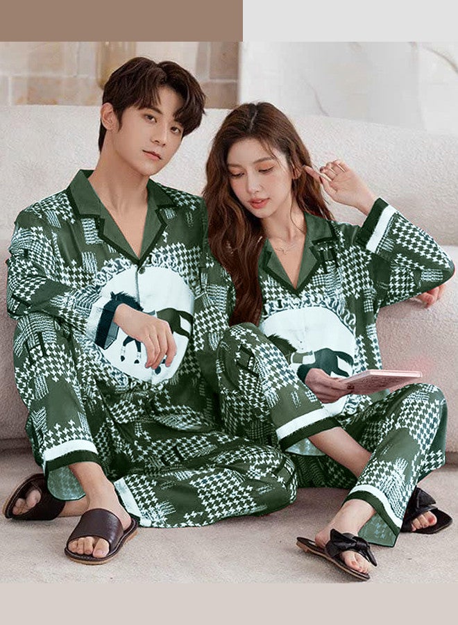 MARGOUN XL Size Men,XXL Size Women, Couple Pajamas Set, Horse Print Nightwear Home Clothes for Men Women Green / MG13 - Image 3