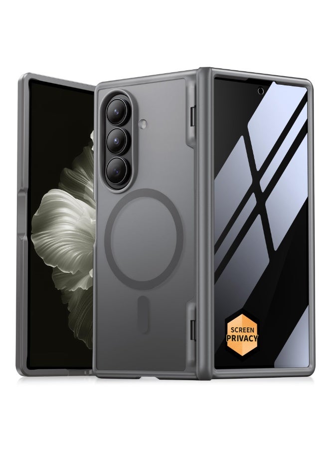 موبوسي جراب سامسونج Galaxy Z Fold 7 مغناطيسي مع واقي شاشة خصوصية، متوافق مع MagSafe، حماية مفصلية كاملة نحيفة تغطي الجسم بالكامل، غطاء هاتف مقاوم للصدمات، اللون رمادي - Image 1