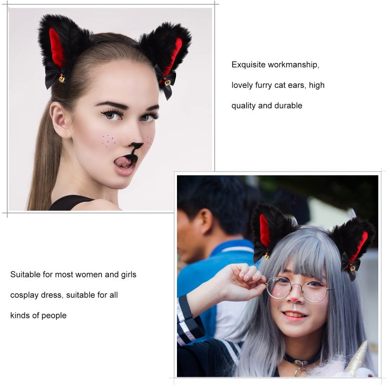2 pcs Cat Ears Headband with Bells Bows Lovely Cosplay Costume Hair for Girls - Image 4