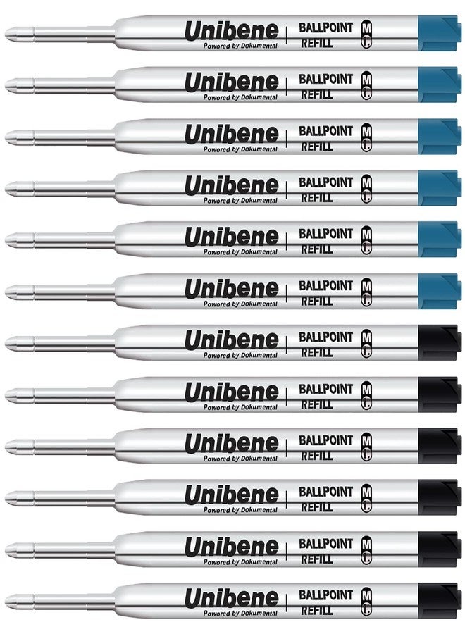 Unibene Parker Compatible Ballpoint Refills 12 Pack,1.0mm Medium Point-6 Black&6 Blue, Smooth Writing Replaceable German Ink Tactical Pen Refills for Parker Ballpoint/UZI Pen - Image 1