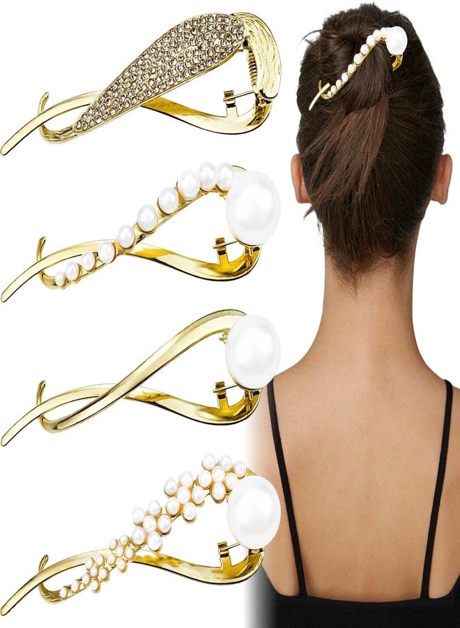 Arvintas 4PCS Pearl Decor Banana Clip, Rhinestone One Word Hair Clips, French Hair Clips with Fancy Pearls for Thick Hair Twist Hair Barrette Non Slip Jaw Hair Claws Hair Accessories - Image 1