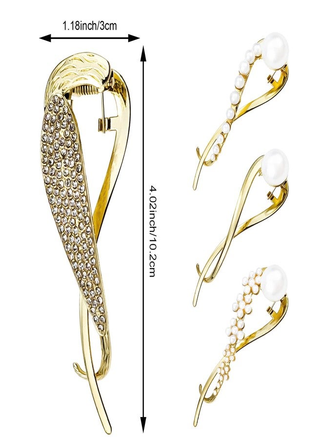 Arvintas 4PCS Pearl Decor Banana Clip, Rhinestone One Word Hair Clips, French Hair Clips with Fancy Pearls for Thick Hair Twist Hair Barrette Non Slip Jaw Hair Claws Hair Accessories - Image 2