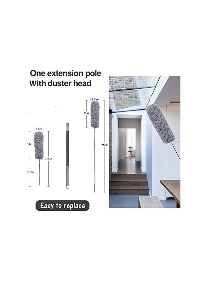 erorex Extra Long Microfiber Duster Broom Long Extension Pole (30 to 100 inches) Scratch-Resistant Cover, Bendable, Washable, Lint Free Feather Dusters for Cleaning Roof Blinds Ceiling Fan,Cobwebs Brush - Image 2
