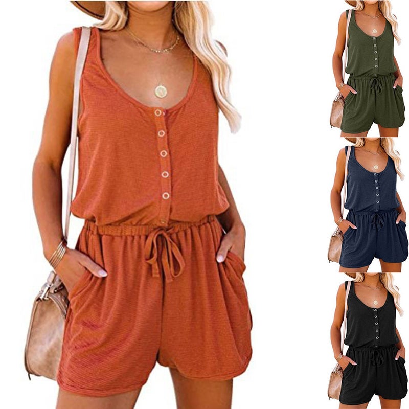 Women's Sleeveless High-Waist Drawstring Loose Wide-Leg Jumpsuit - Image 1